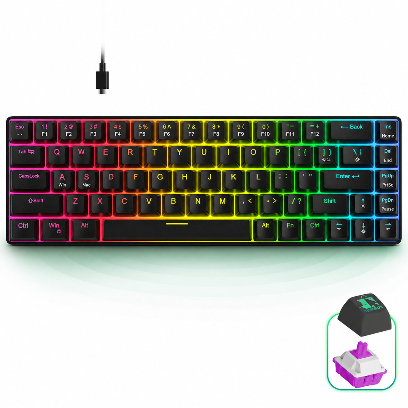 Tastatura Mecanica Gaming Timebox, 60%, Anti-Ghosting, Negru