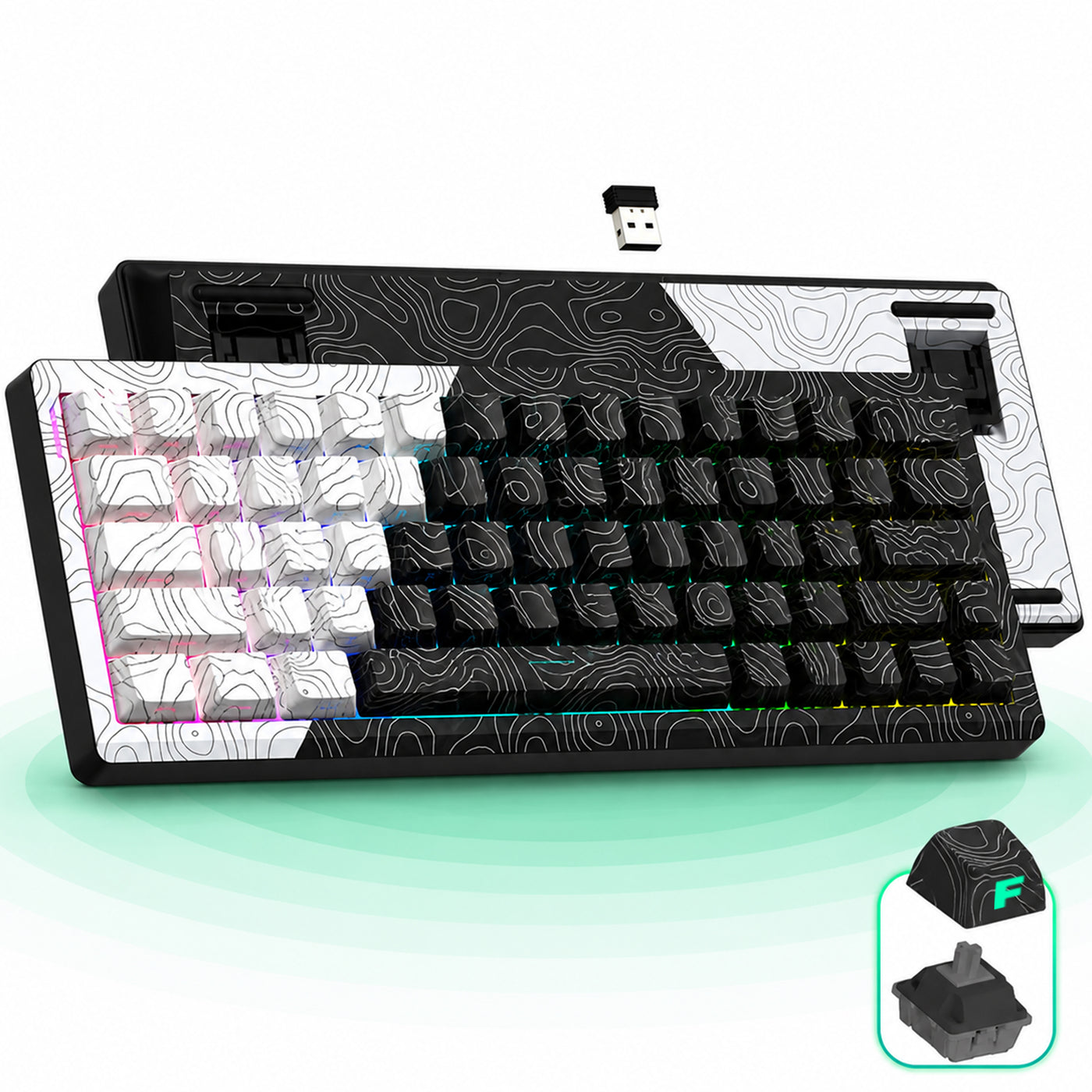 Tastatura mecanica wireless Timebox, 60%, Hot-Swap, Gasket, Alb