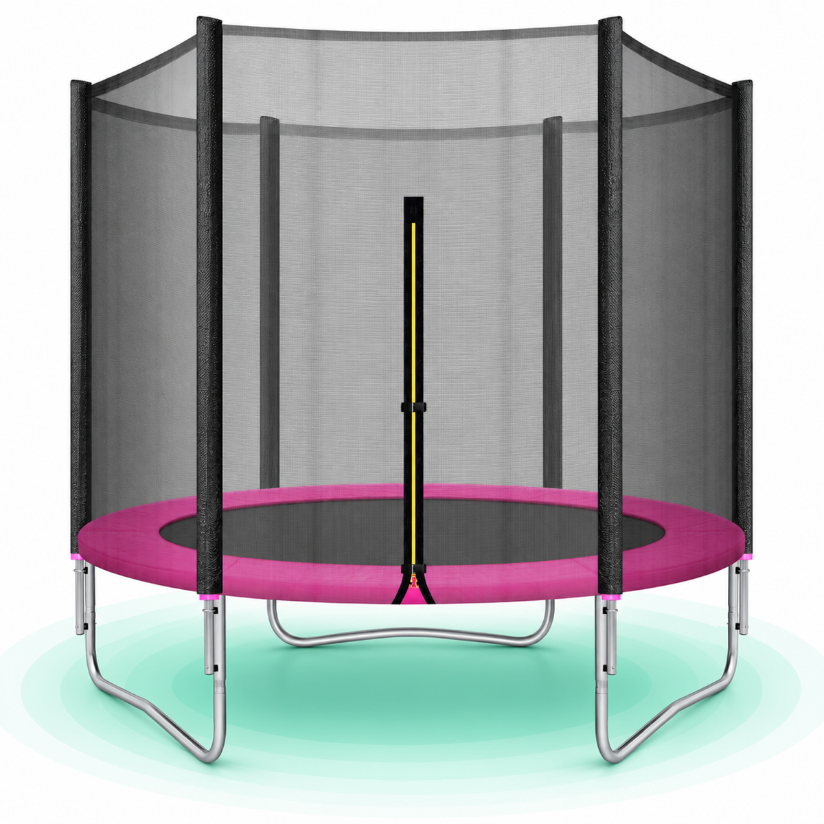 Trambulina pentru copii cu plasa de protectie, 36 arcuri, 100 kg, diametru 183 cm, inaltime 230 cm, roz