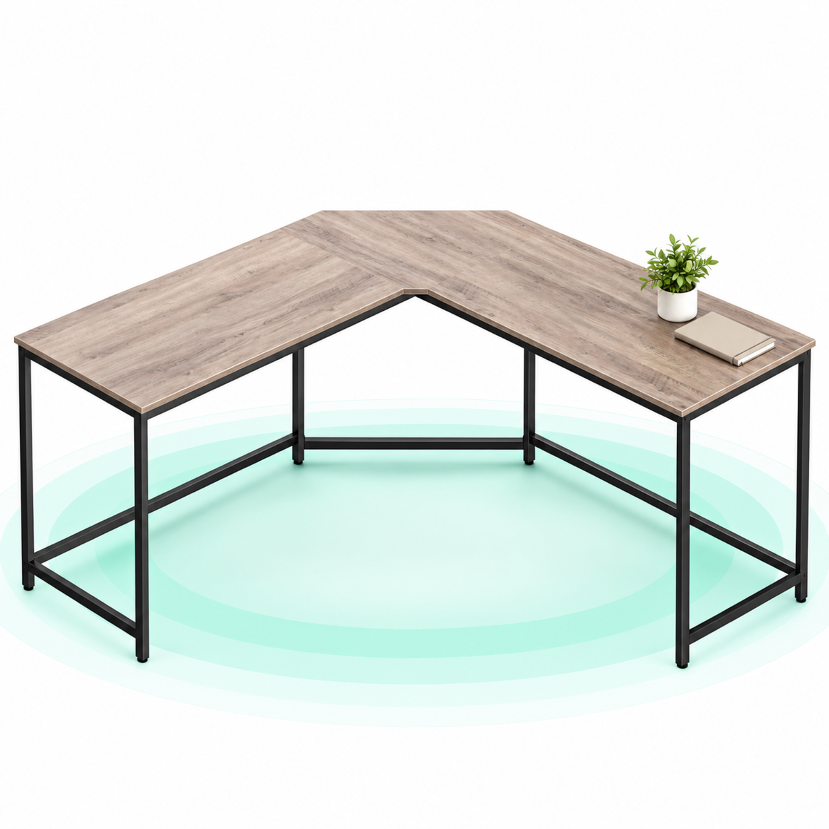 VASAGLE Birou de colt in forma L, cadru metalic, stil industrial, 149x149x76 cm, gri stejar