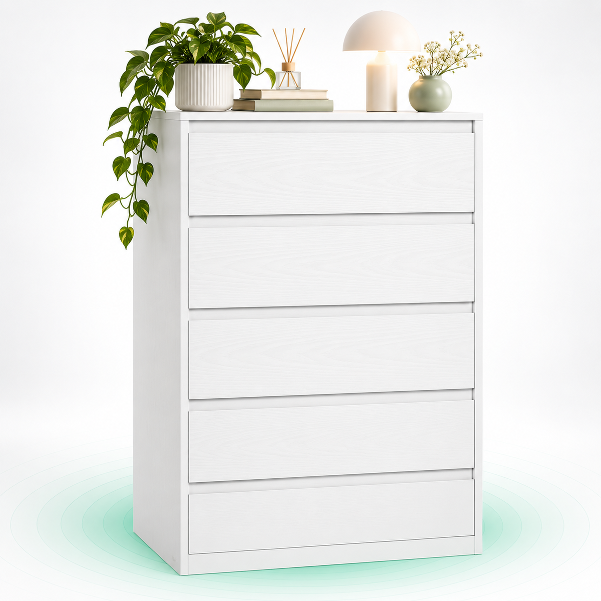 VASAGLE Comoda cu 5 sertare, design modern minimalist, PAL si MDF, 60x40x97 cm, alb