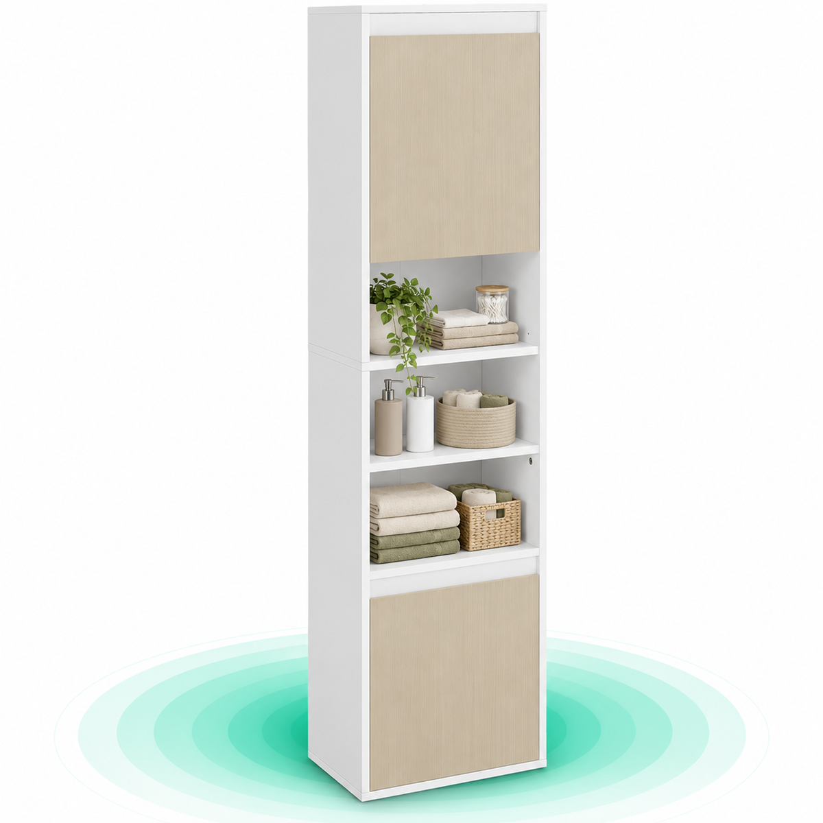 VASAGLE Dulap baie cu montare pe podea sau perete, 7 compartimente, 30x40x160 cm, alb bej
