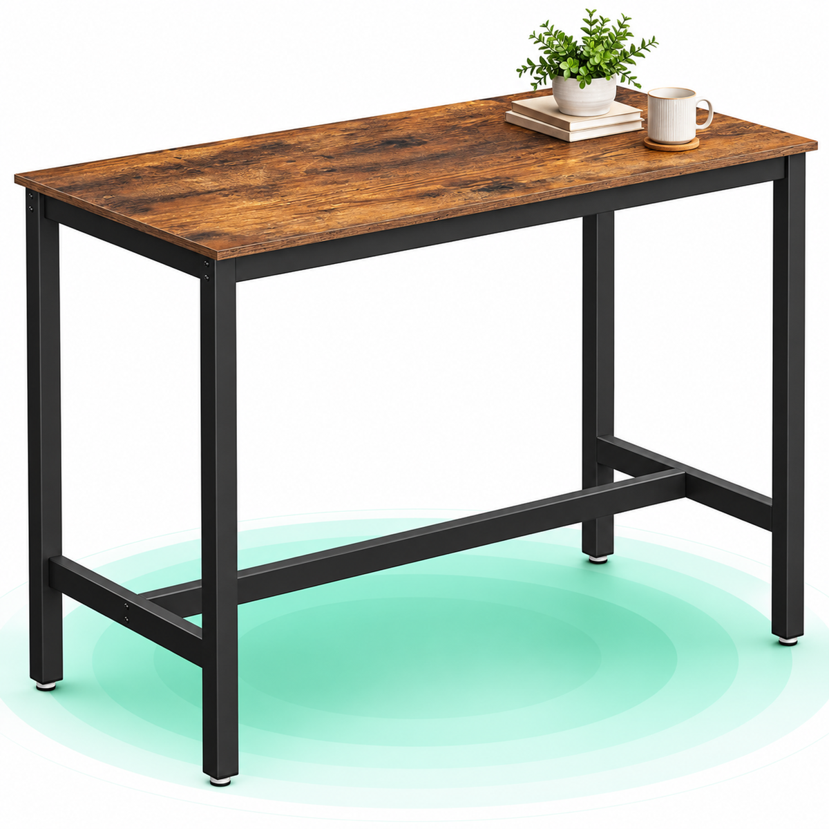 VASAGLE Masa de bar pentru bucatarie, dreptunghiulara, inalta, cadru de otel, 60x120x90cm, stil industrial, maro rustic