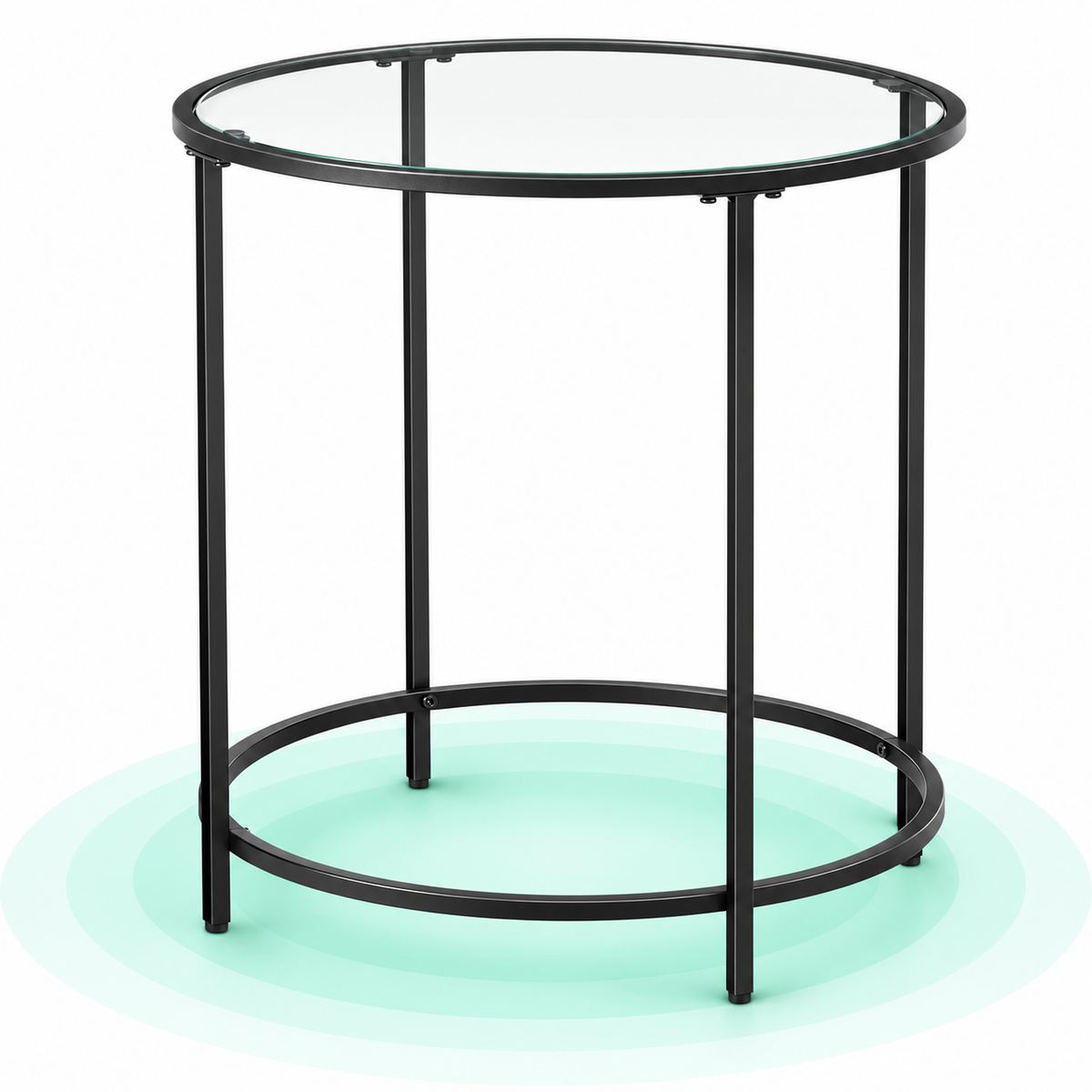 VASAGLE Masa rotunda, din sticla securizata cu cadru de otel, noptiera, 50x50x55cm, negru