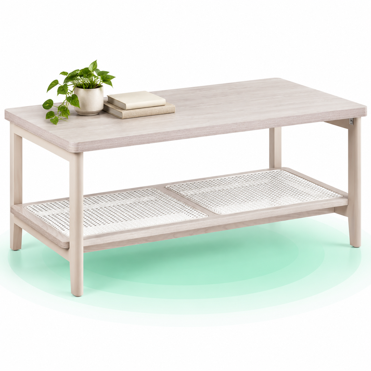 VASAGLE Masuta de cafea, din MDF, cu spatiu de depozitare pe 2 nivele, 55x100x45 cm, stil boho, bej