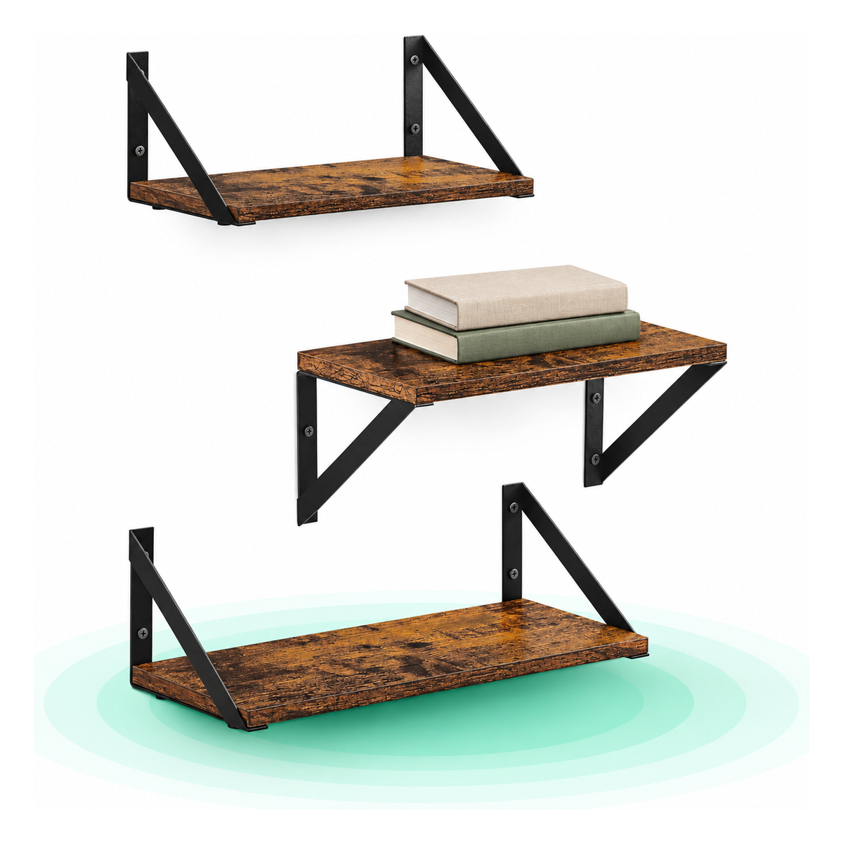 VASAGLE Raft de perete, set 3 bucati de 30, 35 si 40 cm, 2 moduri de montare, maro rustic si negru