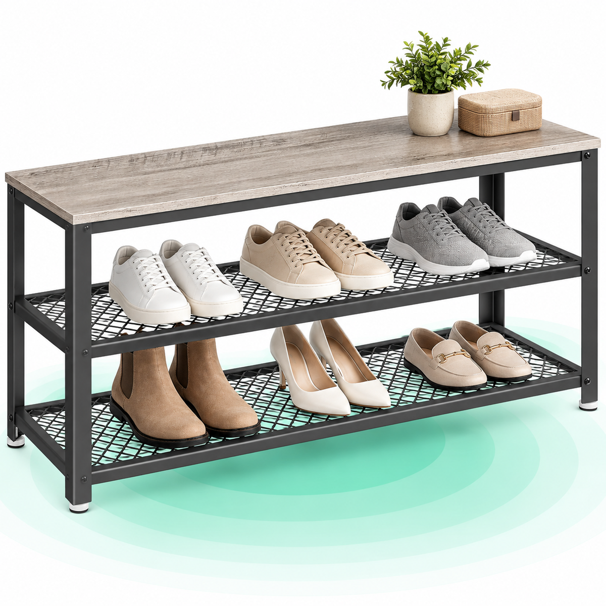VASAGLE Raft pentru pantofi cu 2 polite, 100x30x45cm, otel, stil industrial, gri