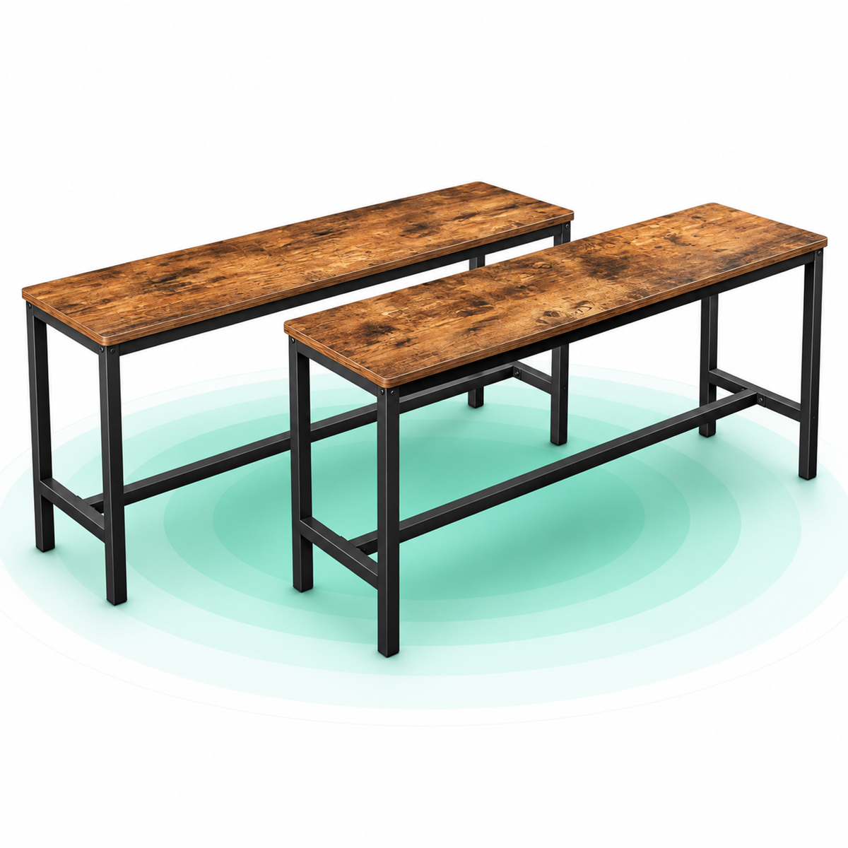 VASAGLE Set 2 banci de interior, pentru masa bucatarie, stil industrial, 108x33x50cm, maro rustic
