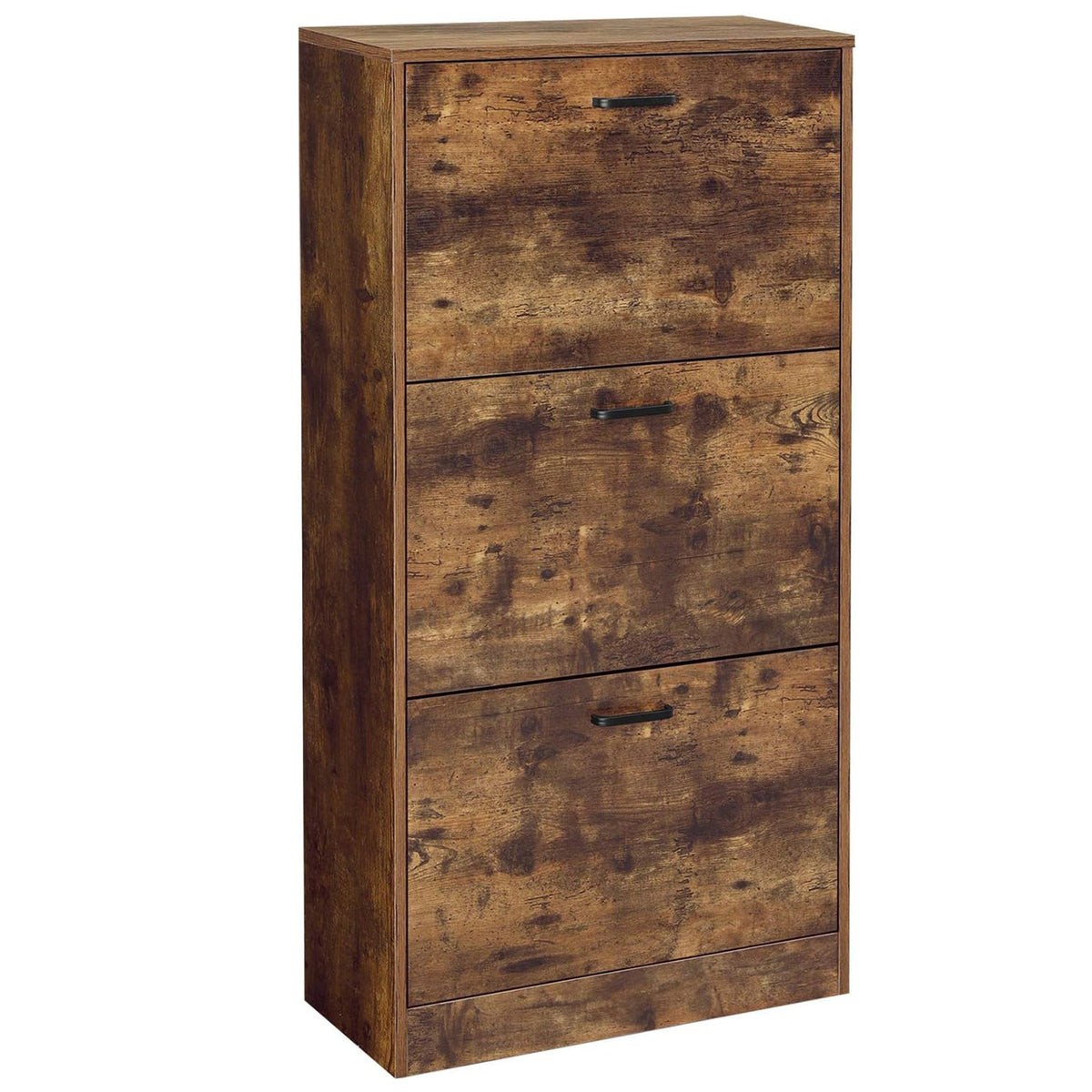 VASAGLE Dulap pantofi cu 3 usi rabatabile, din lemn, pentru 12-18 perechi, 60x24x120cm, maro rustic
