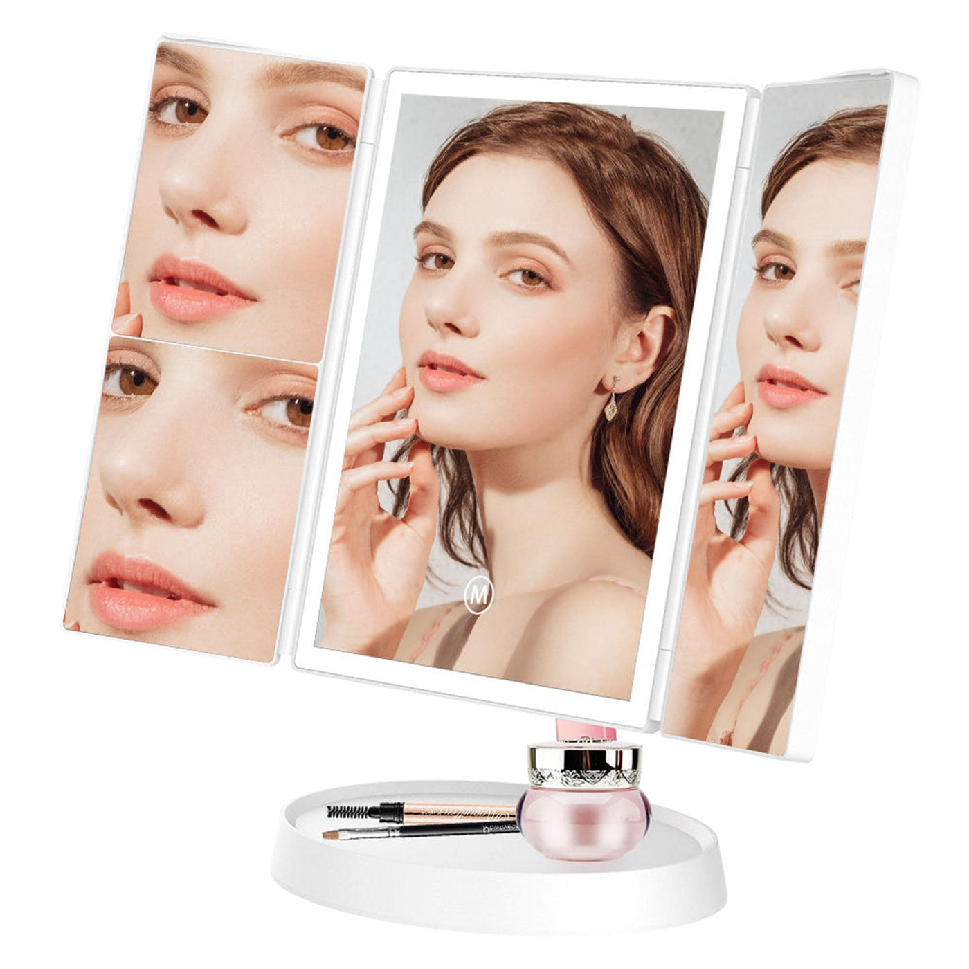 Oglinda Cosmetica Pliabila cu Iluminare LED, Trifold cu Marire 1X/2X/3X - Imagine 1