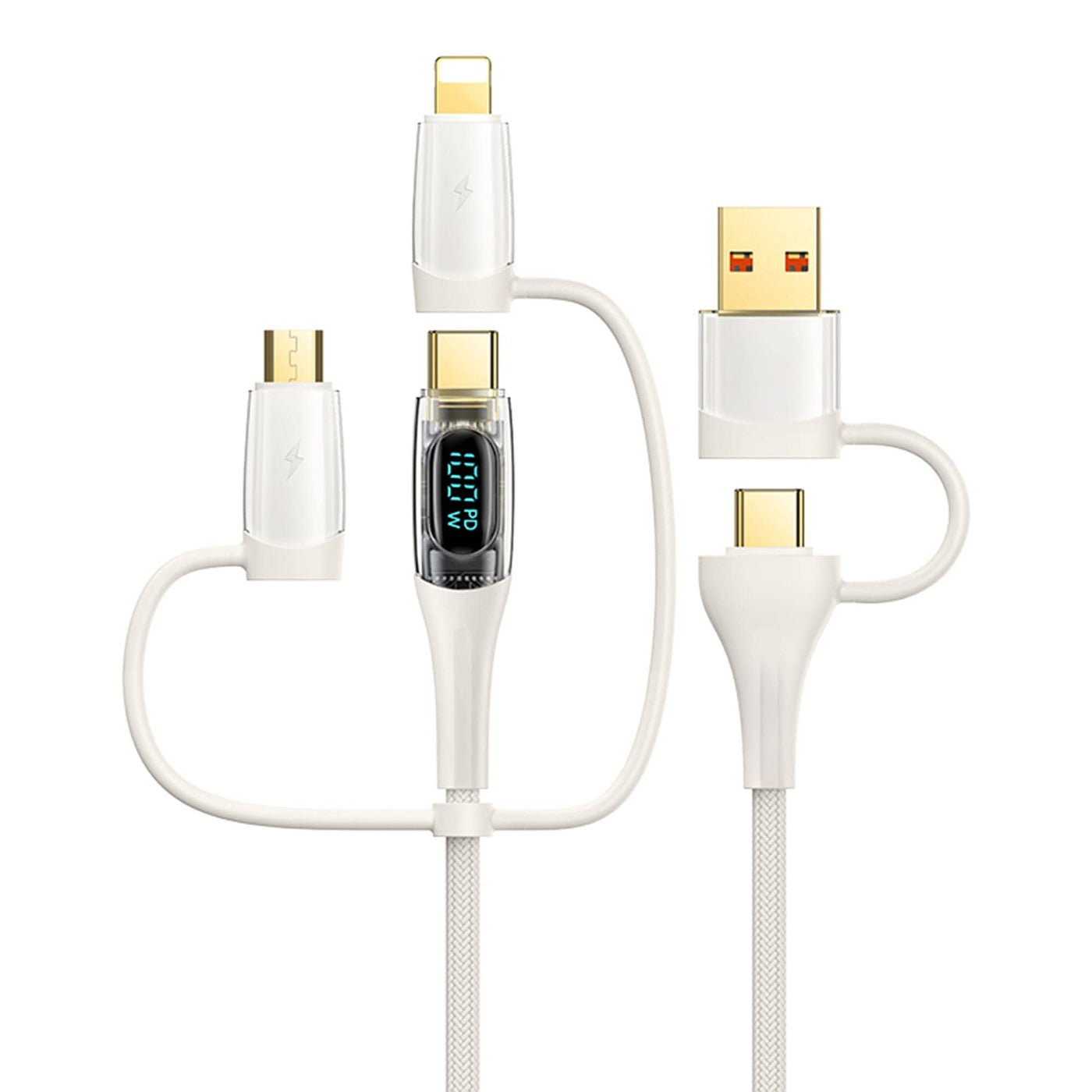 Cablu de Incarcare si Transfer de Date 5 in 1 Timebox, 100W, 1,2m, USB-C, Bej - Imagine 1