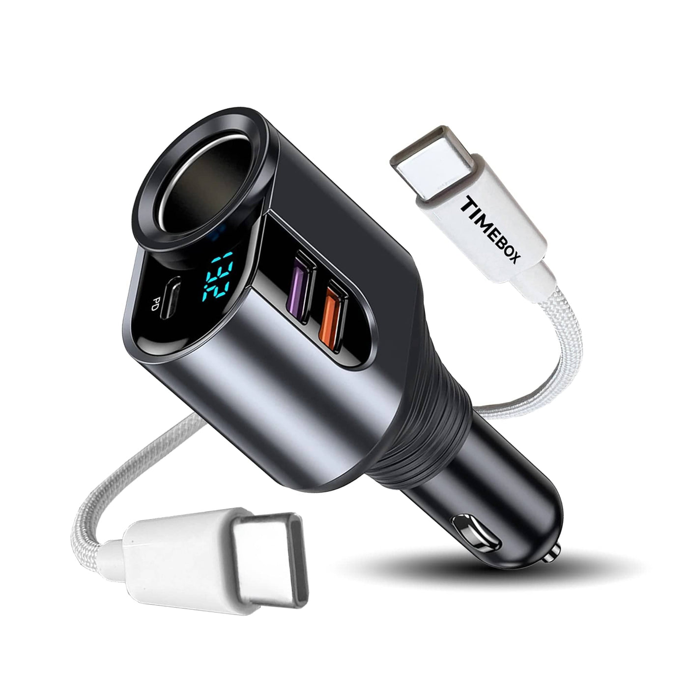 Pachet Auto Timebox, Type-C la USB-C, 4 in 1, 166W, 1m, cu 1 x soclu auto, Alb - Imagine 1