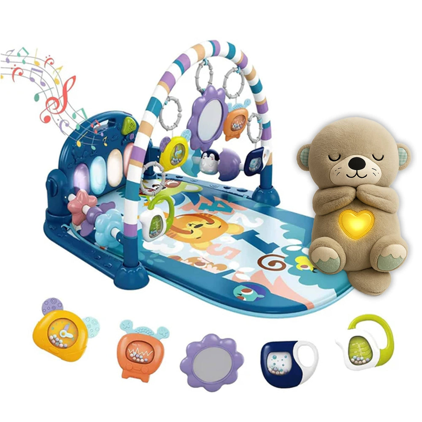 Pachet Bebe Dezvoltare & Linistire, Saltea de Joaca cu Pian 5 in 1, Maro - Imagine 1