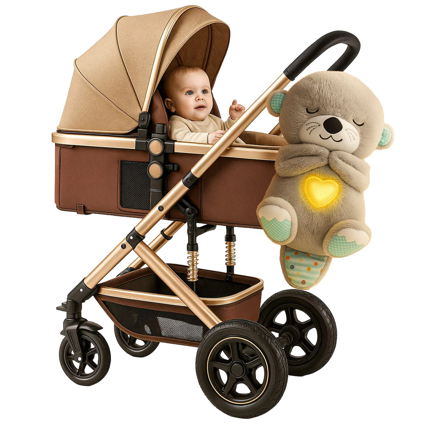 Pachet Timebox, Pliabil, 4 roti, Lumini si respiratie, 0+ luni, Maro - Imagine 1