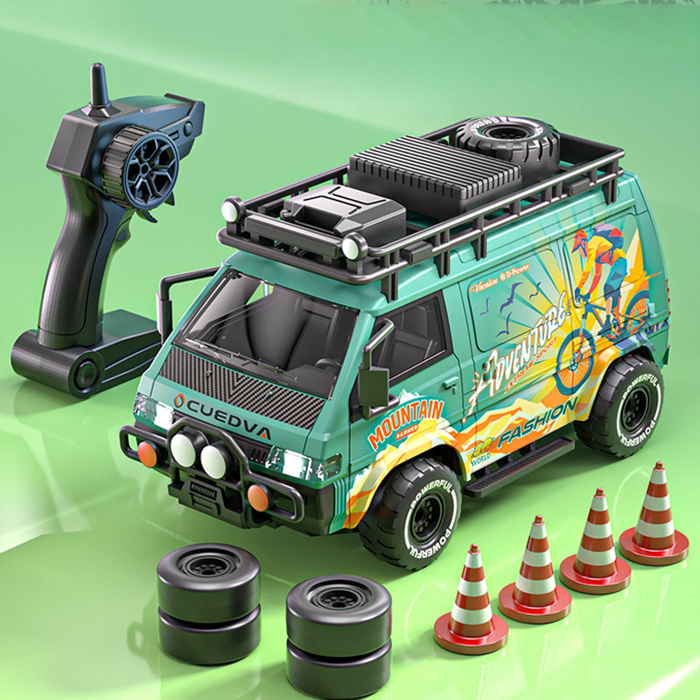 Masina RC Van Off-Road 4WD pentru drift si viteza, Telecomanda 2.4GHz, Verde - Imagine 1