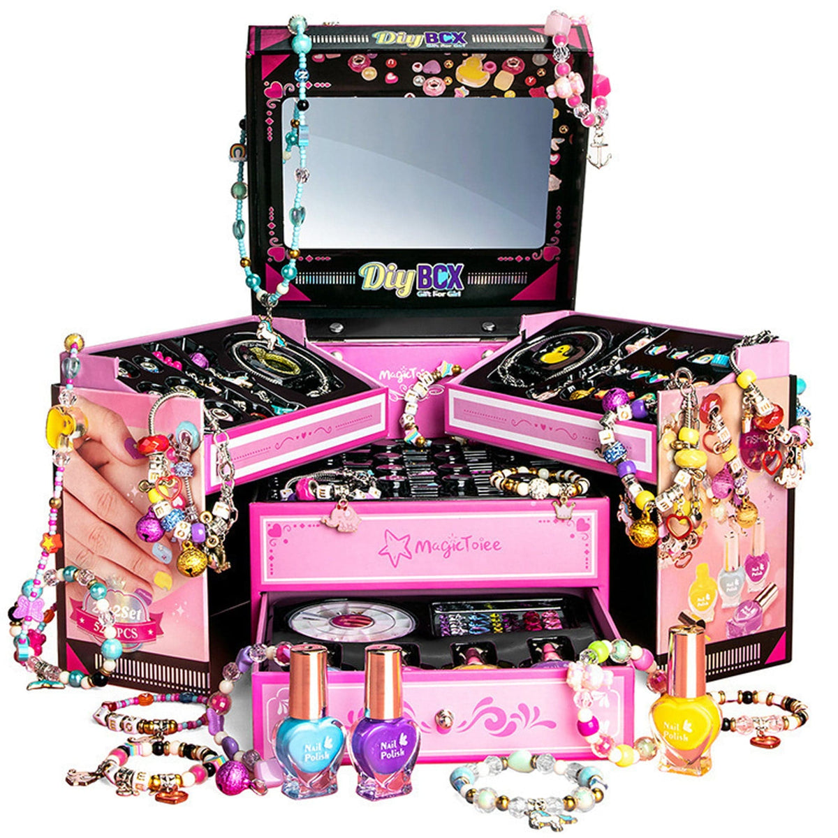 Set DIY bijuterii pentru fete 4, 6 ani, 520 de piese, Roz - Imagine 1