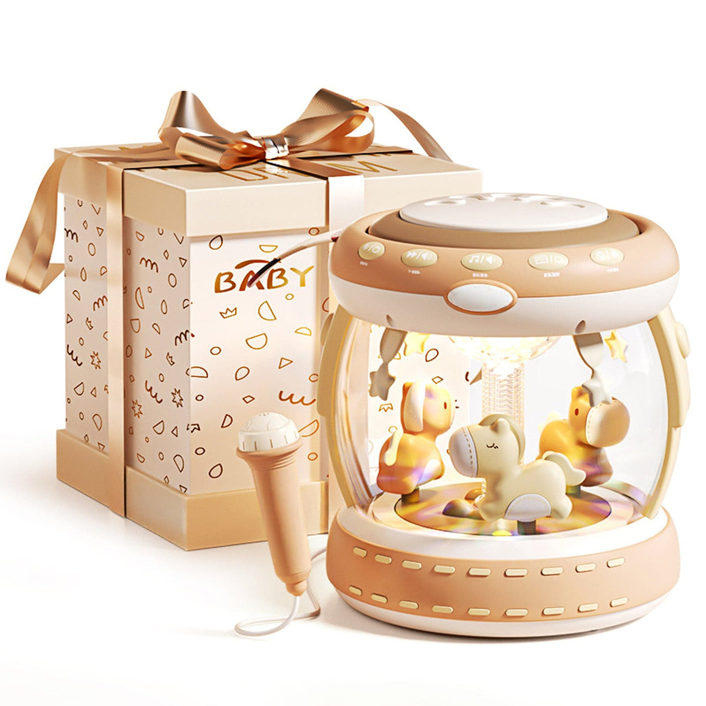 Boxa interactiva pentru bebelusi 0, 1 ani, Functie de hand drum si microfon, Bej - Imagine 1