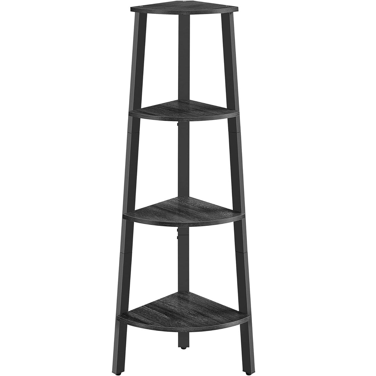 VASAGLE Raft de colt cu 4 etaje, tip biblioteca, cadru metal si polite lemn, 34x34x125 cm, negru