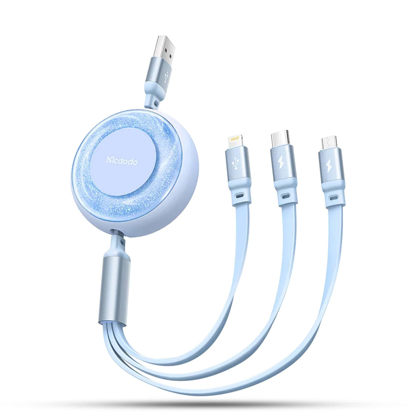 Cablu de date 3 in 1, 1,2m, Retractabil, Fast Charge, Type-C, Albastru - Imagine 1