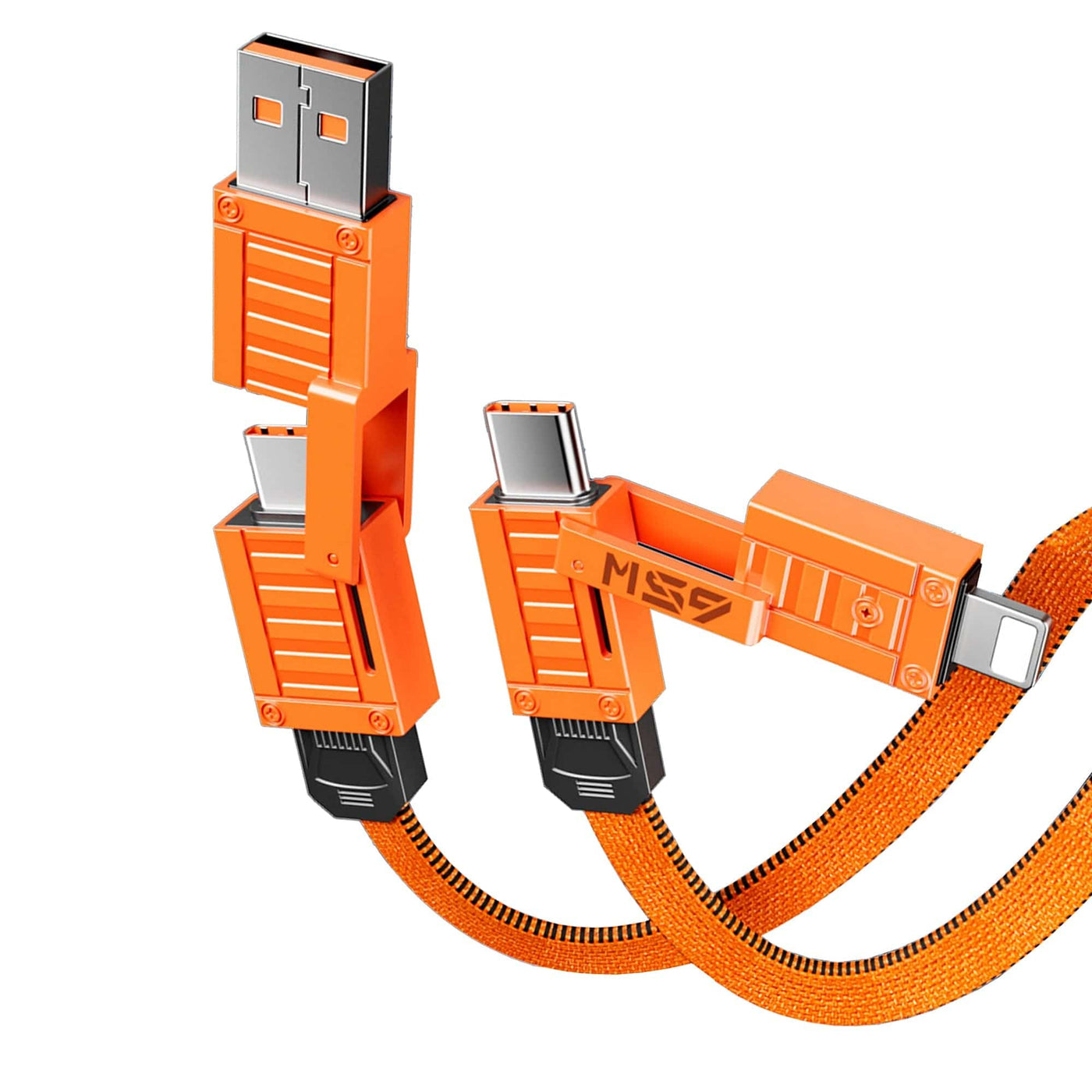 Cablu de date si Incarcare Rapida Timebox, 4 in 1, 65W, 1,5m, USB, Portocaliu - Imagine 1