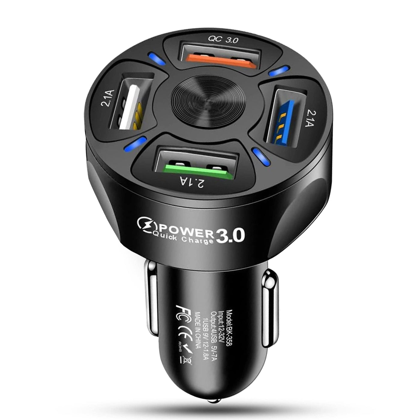 Incarcator auto Timebox, 4 x USB , Super Fast-Charge, 0 Lumini LED, Negru - Imagine 1