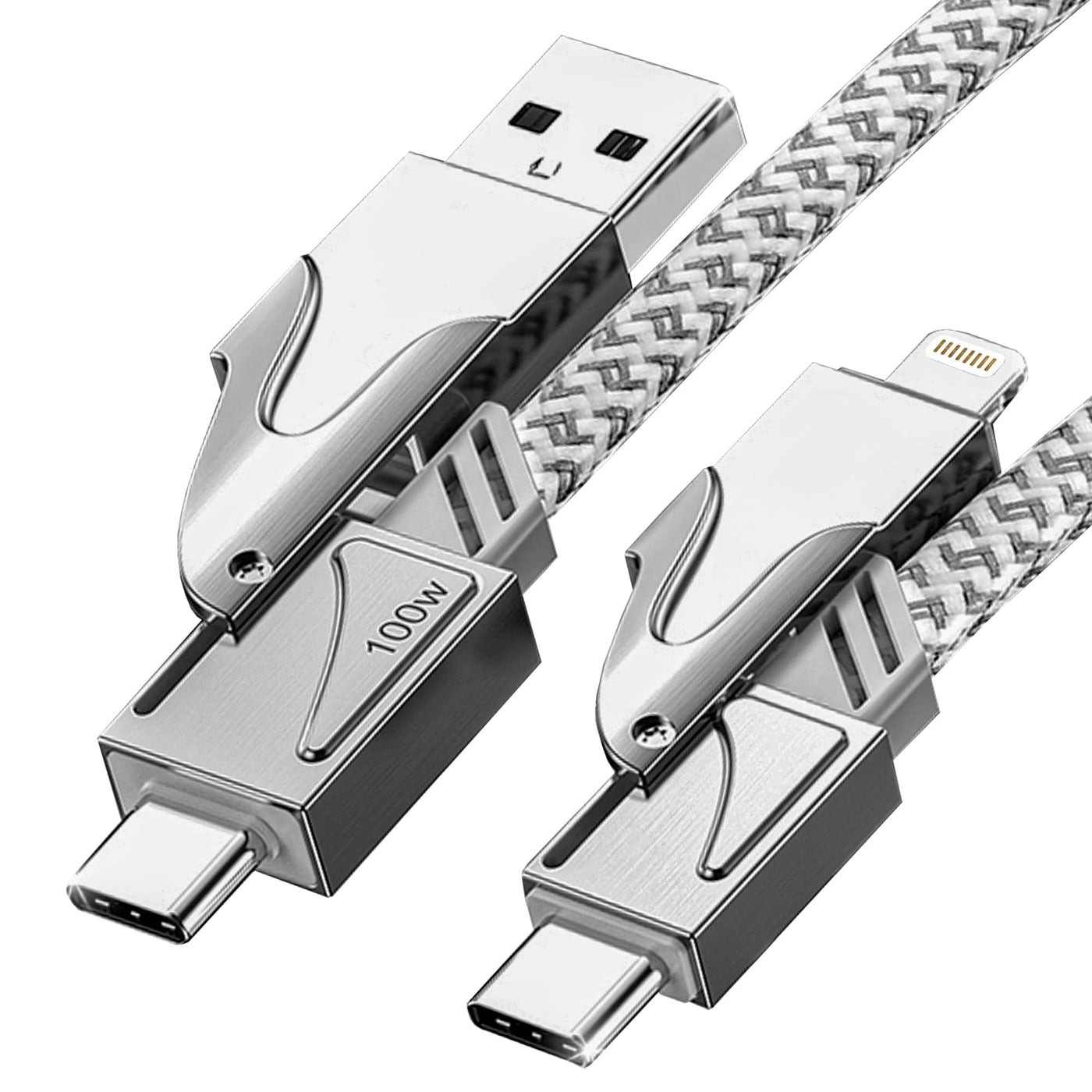 Cablu de date si Incarcare Rapida Timebox, 4 in 1, 100W, 1,2m, USB, Alb - Imagine 1