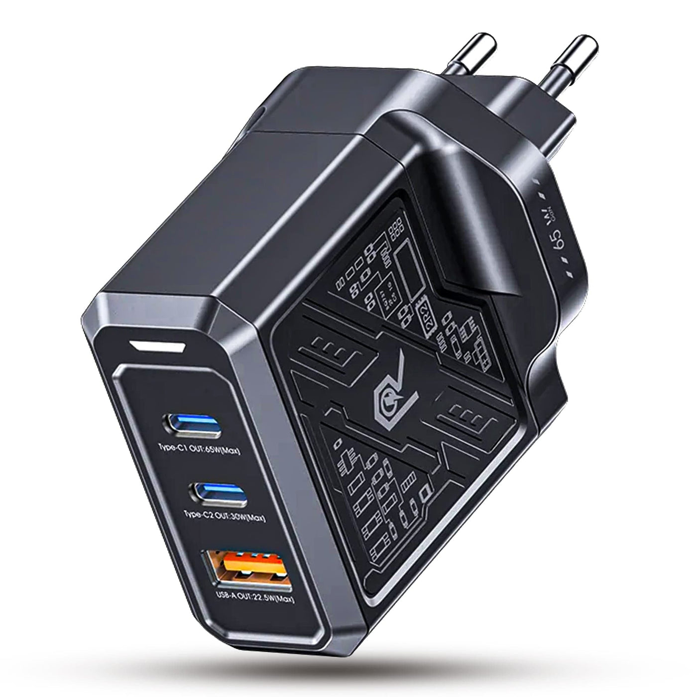 Incarcator Retea Timebox, 3 Porturi, 65W, 2 x Type-C, 1 x USB, Negru - Imagine 1