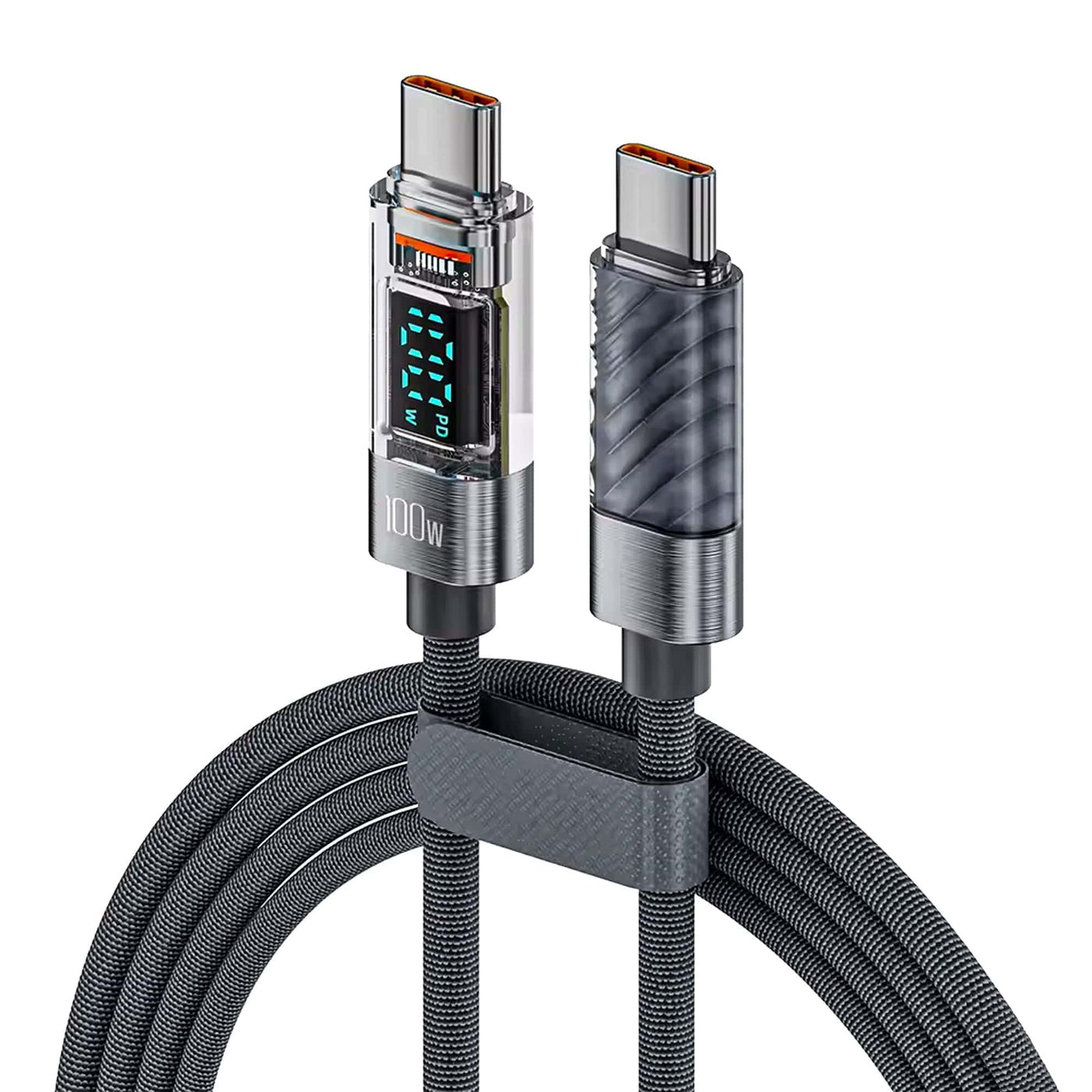 Cablu de Incarcare si Transfer de Date Timebox, USB-C la Type-C, 100W, 2m, Gri - Imagine 1