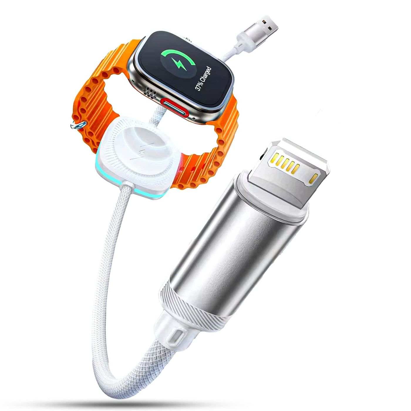 Cablu de Incarcare 2 in 1 Timebox, USB la USB-C, 1,2m, Fast-Charge, Alb - Imagine 1