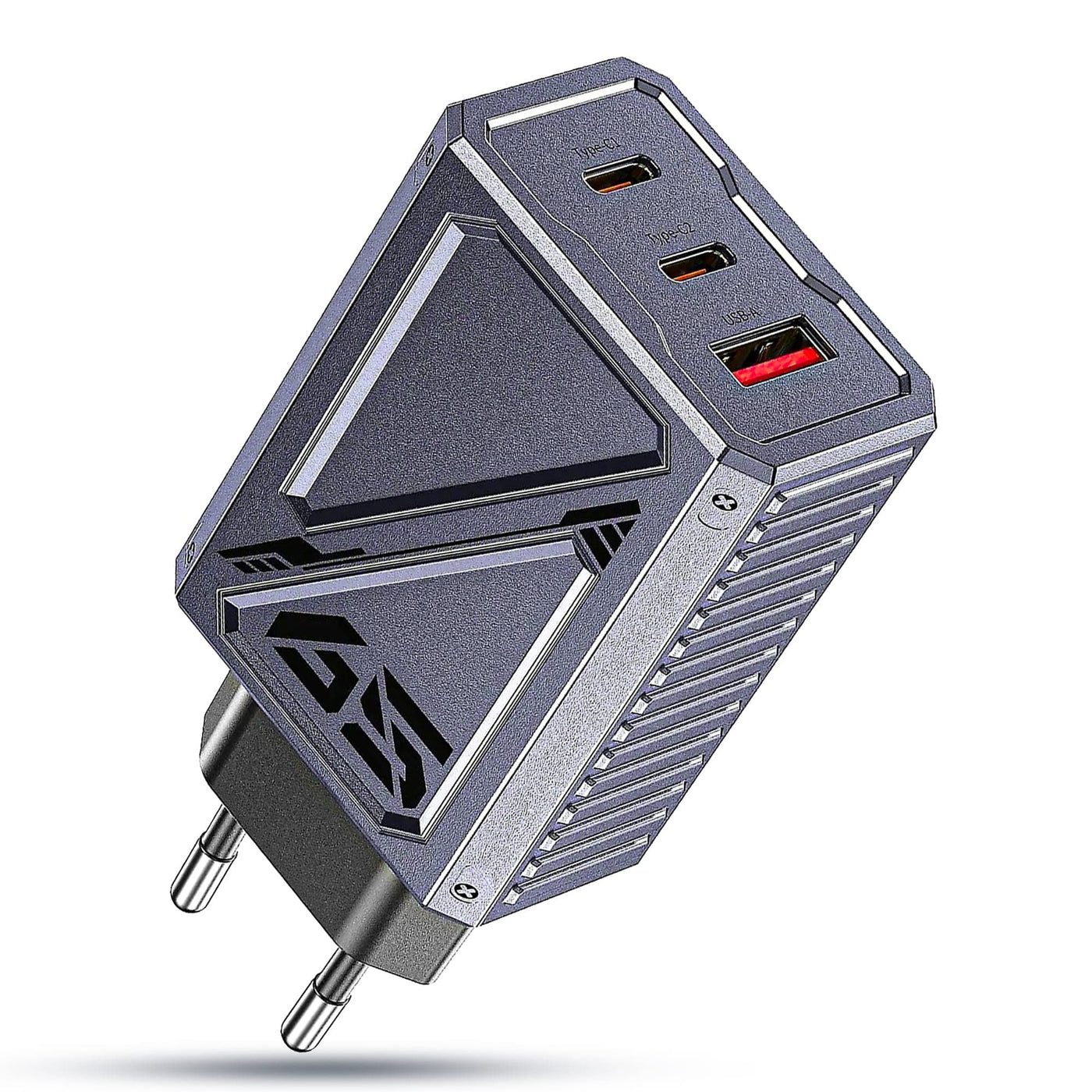 Incarcator Retea Timebox, 3 Porturi, 65W, 2 x Type-C, 1 x Q, C 3, Gri - Imagine 1