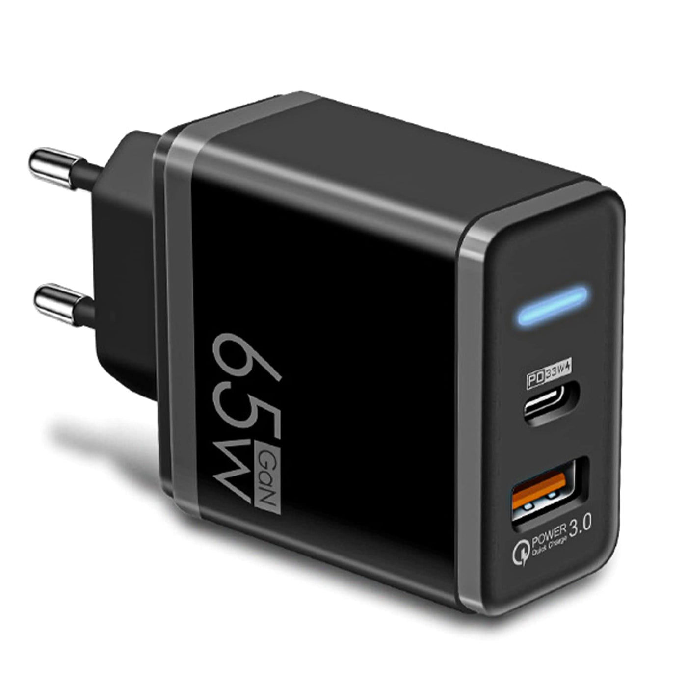 Incarcator Retea Timebox, 2 Porturi, 65W, 1 x Type-C, 1 x Q, C 3, LED, Negru - Imagine 1