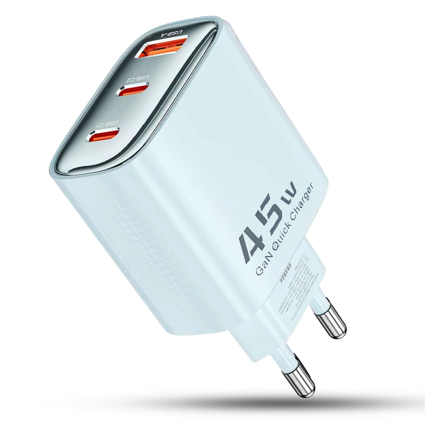 Incarcator Retea Timebox, 3 Porturi, 40W, 2 x Type-C, 1 x USB, Albastru - Imagine 1