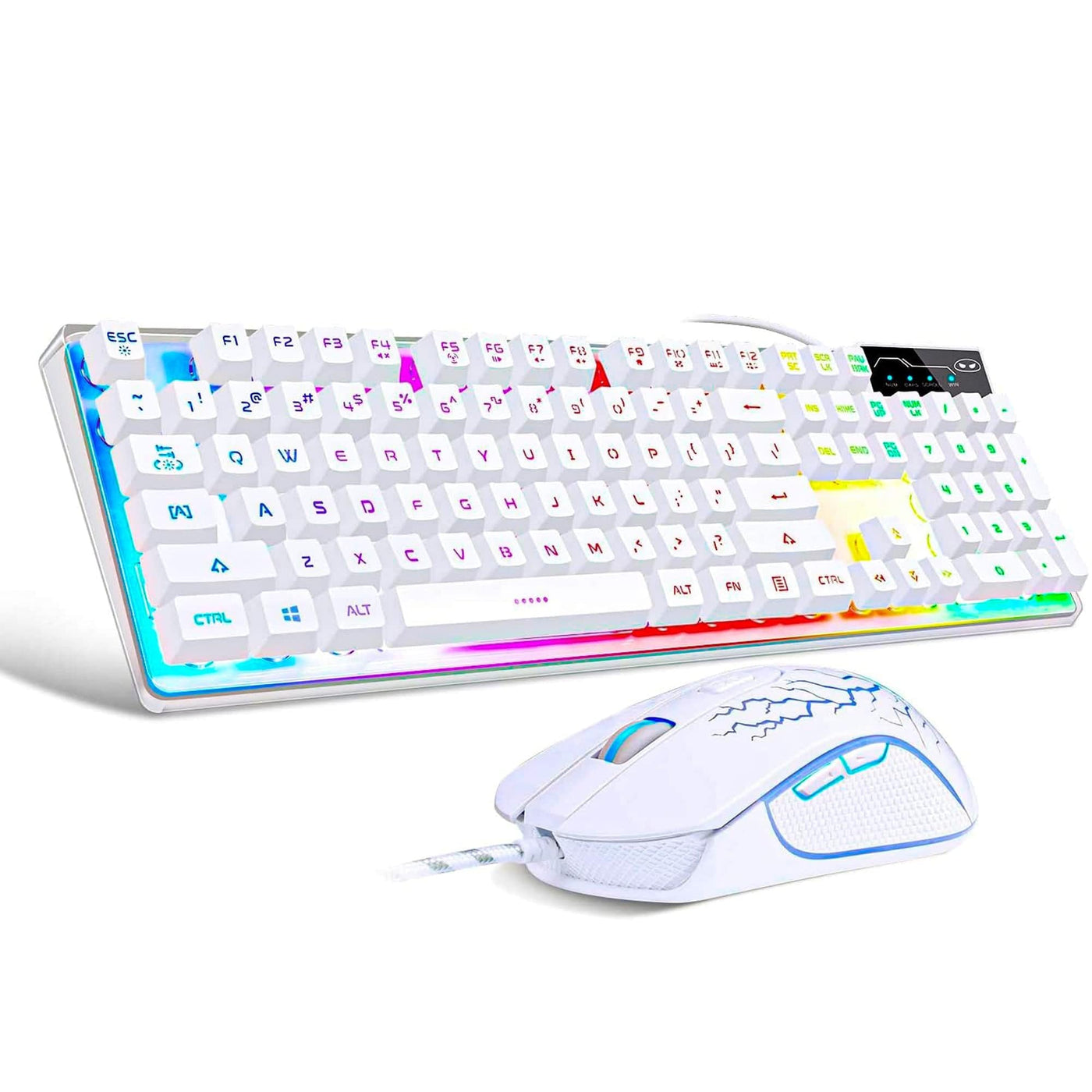 Kit Tastatura, Mouse Gaming RGB, 104 taste, 7 culori si moduri de iluminare, Alb - Imagine 1
