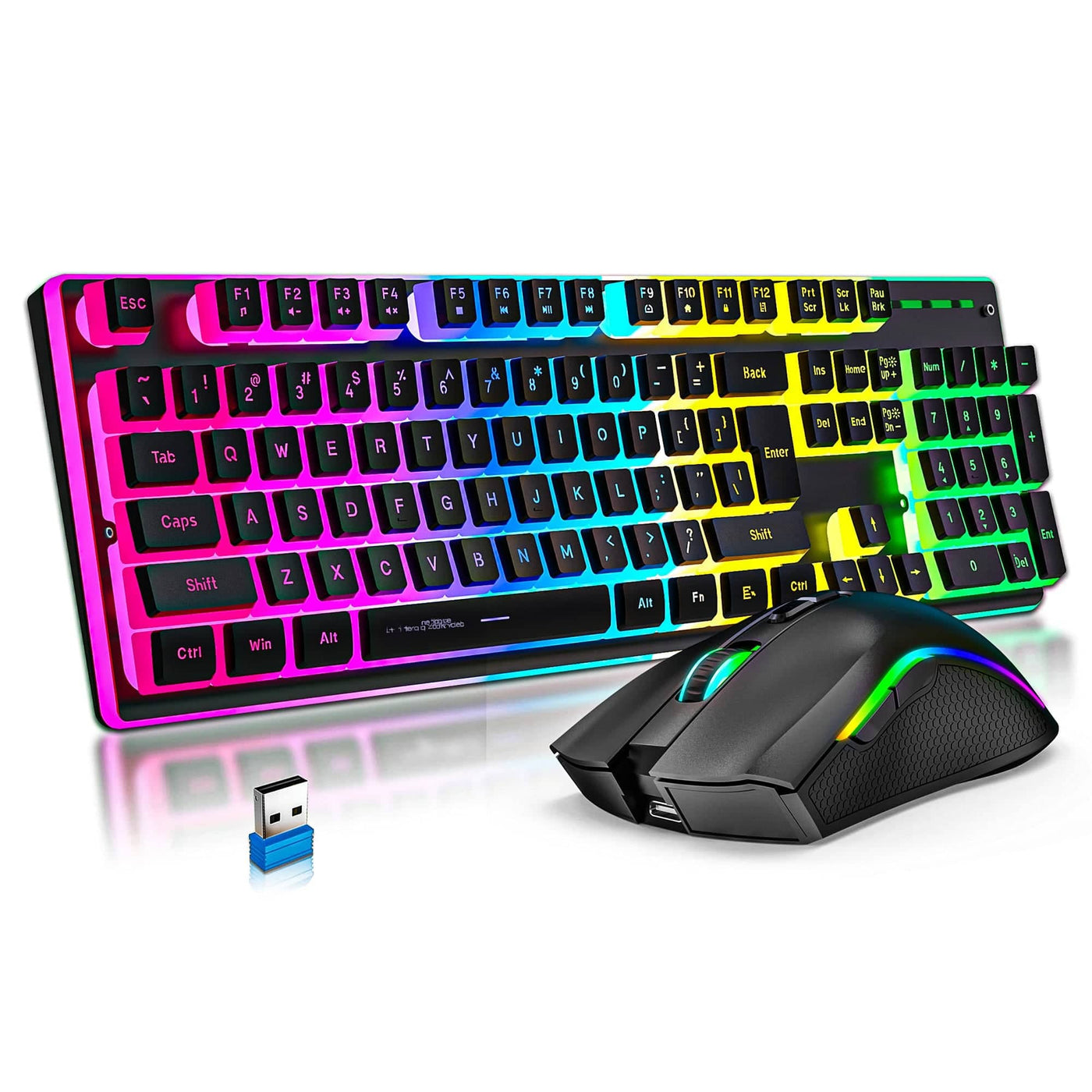 Kit Tastatura Timebox, Wireless, Mouse Gaming, RGB, 4 GHz, Negru - Imagine 1