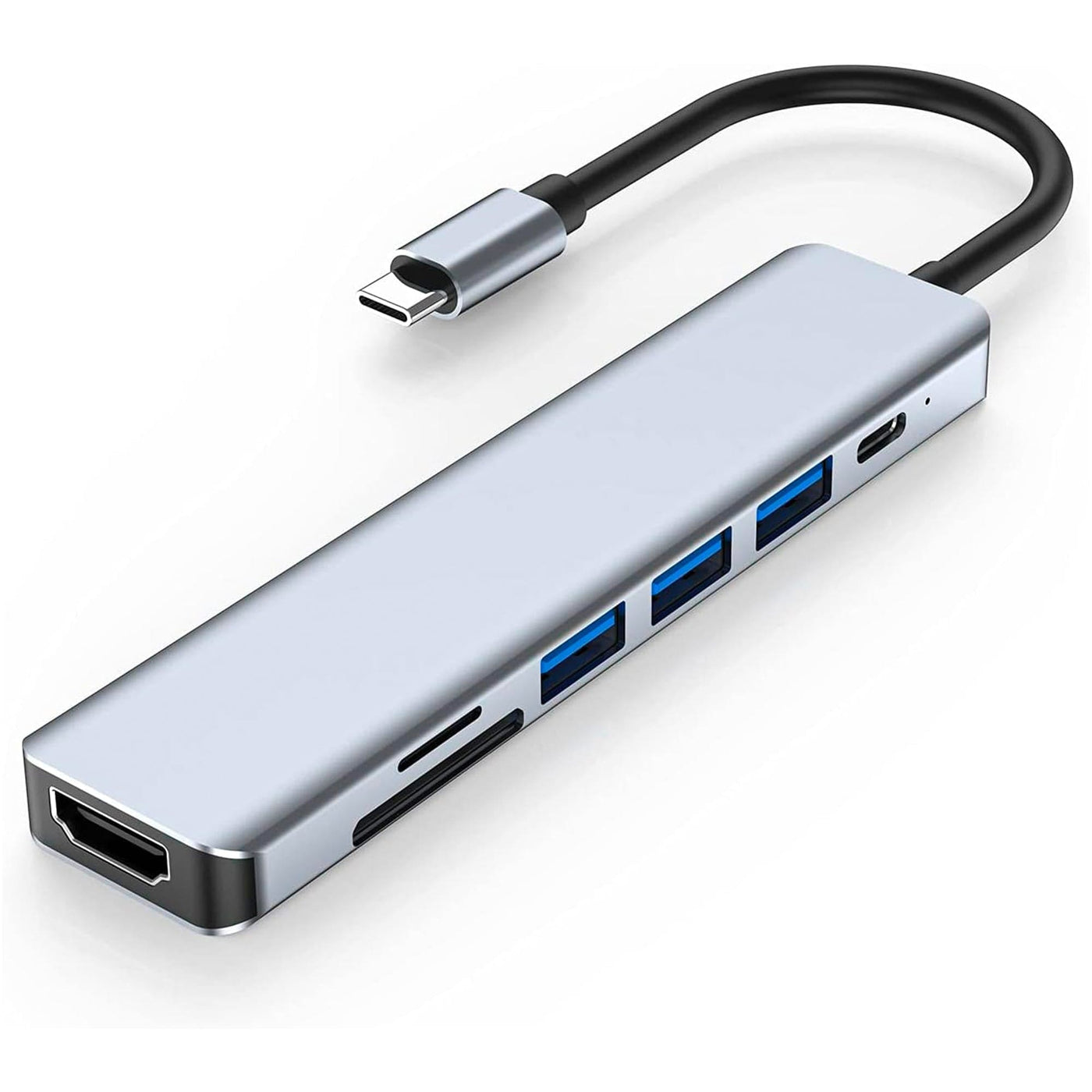Hub USB 7 in 1 Timebox, Type-C, 1 x Port PD, 1 x USB 3, 2 x USB 2, Argintiu - Imagine 1