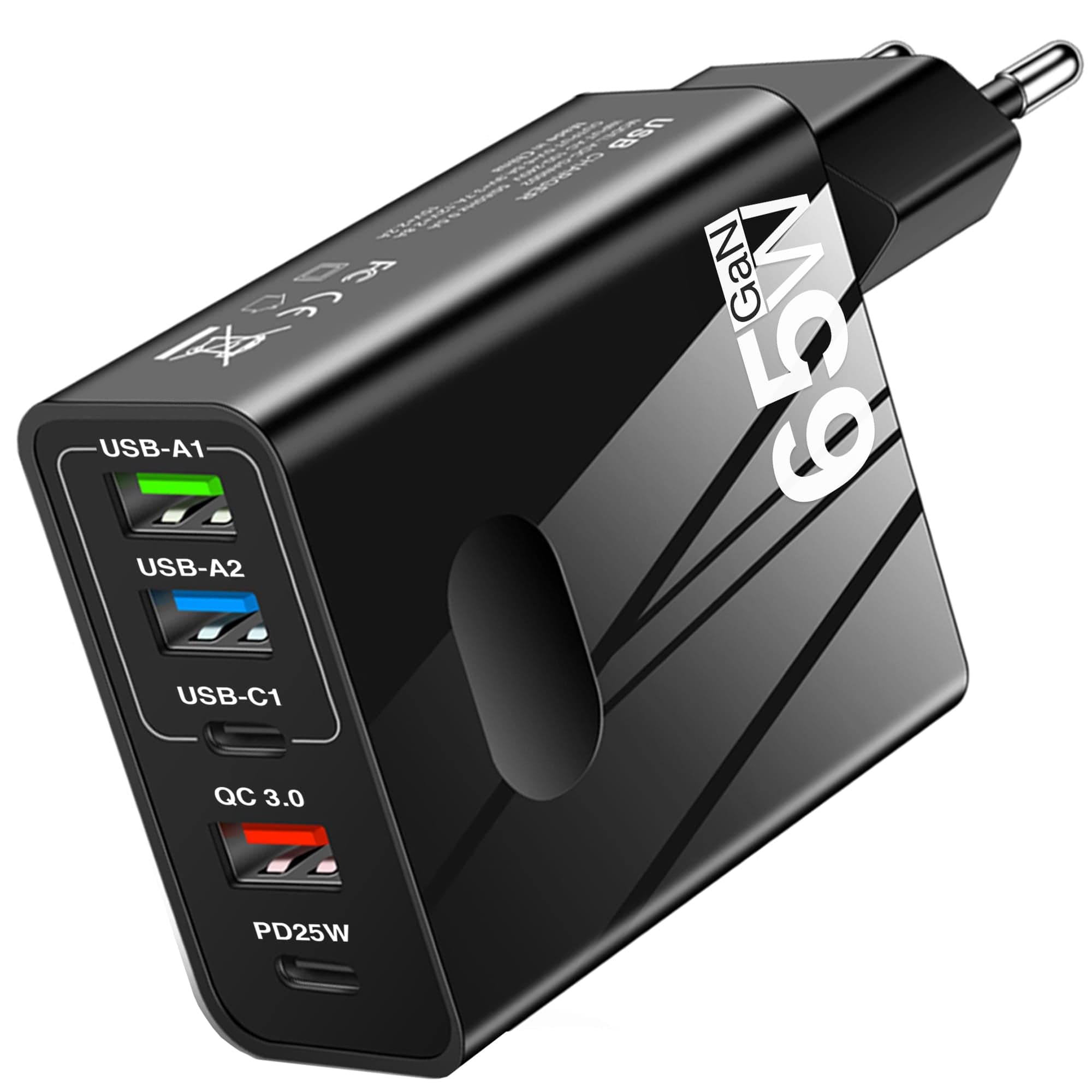 Incarcator Retea Timebox, 5 Porturi, 65W, 3 x USB, 2 x Type-C, QC 3, Negru