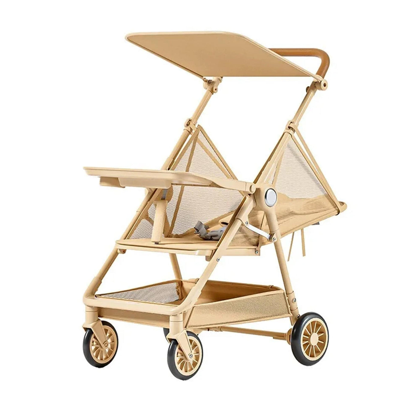 Carucior bebe pliabil, 4 roti 360°, Copertina solara, Bej - Imagine 1