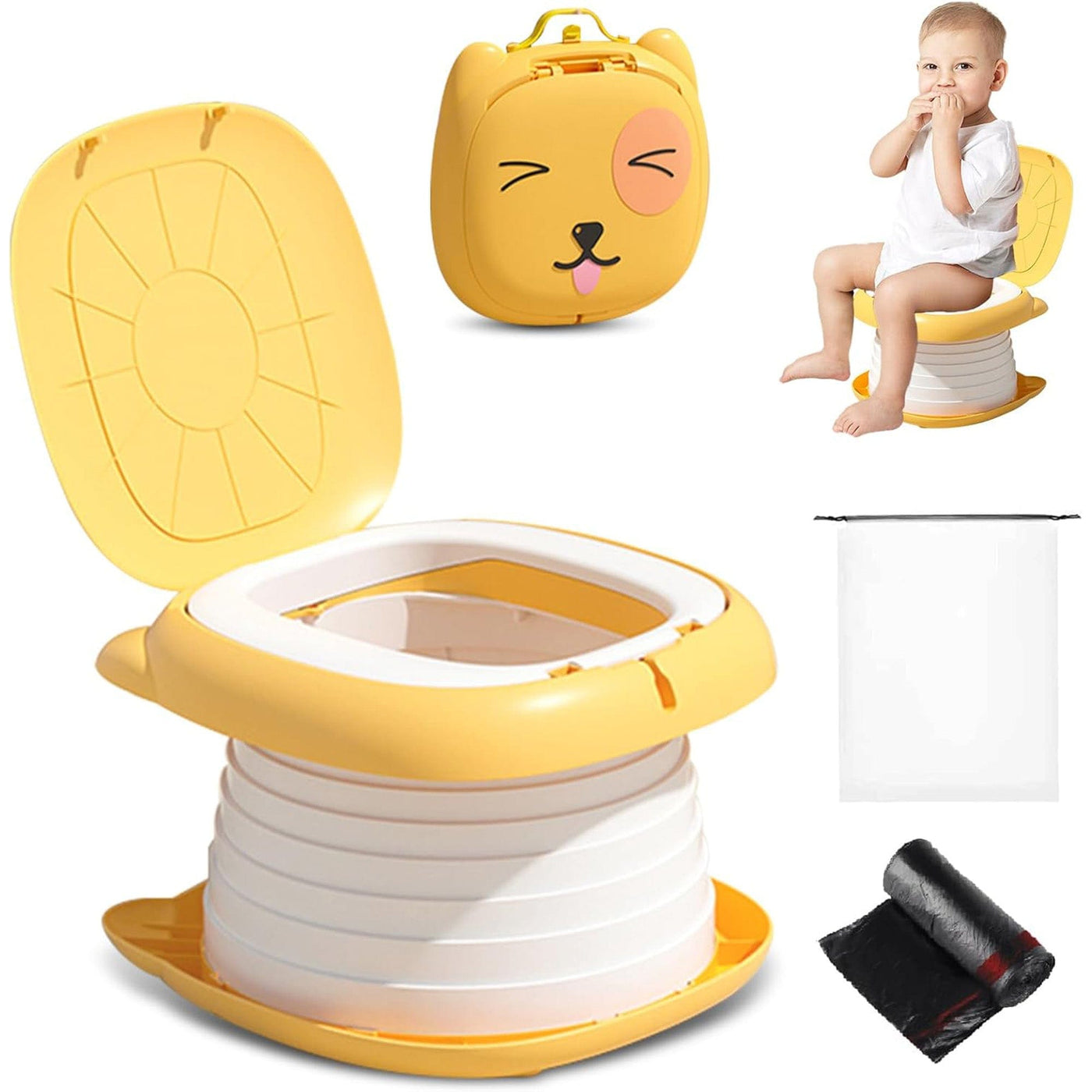 Toaleta Portabila Pliabila pentru Copii, WC de Calatorie, Galben - Imagine 1