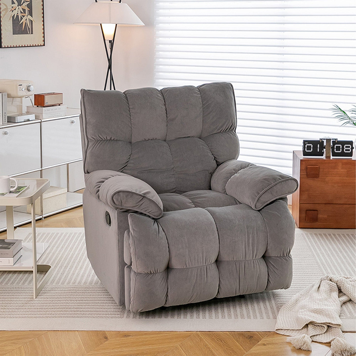 Fotoliu Recliner Modern, Inclinare in diferite Unghiuri, Gri - Imagine 1
