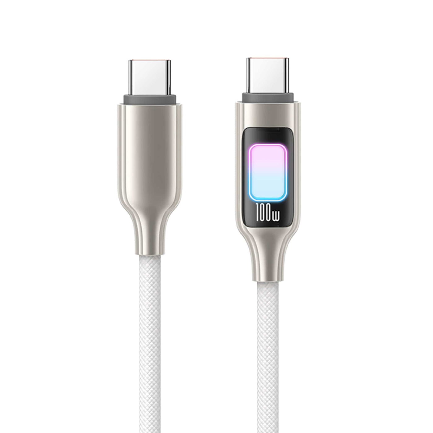 Cablu de Incarcare si Transfer de Date Timebox, USB-C la USB-C, 100W, LED, Bej - Imagine 1