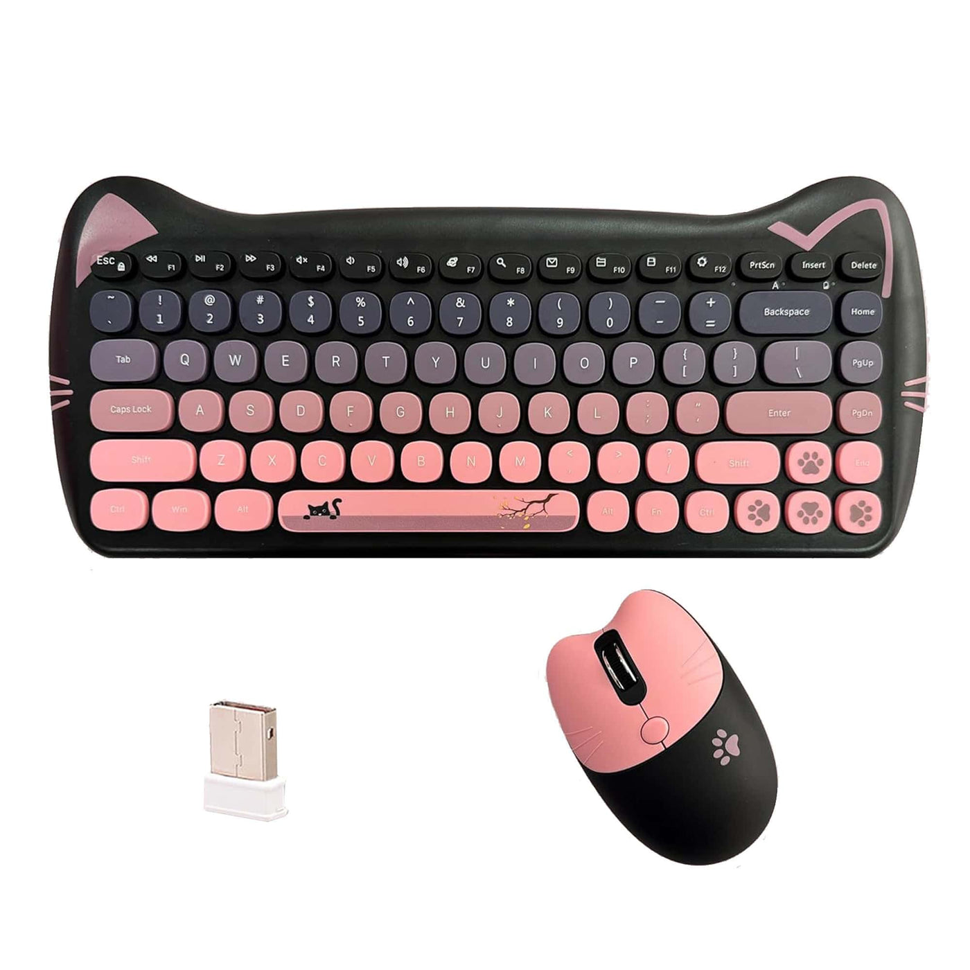 Set Tastatura si Mouse Wireless 2, 4GHz cu Receptor USB, Silentios, Roz - Imagine 1