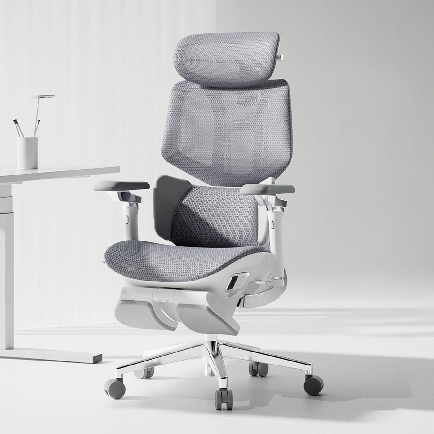 Scaun Ergonomic Timebox, Masaj, Mesh, Electric, Alb - Imagine 1