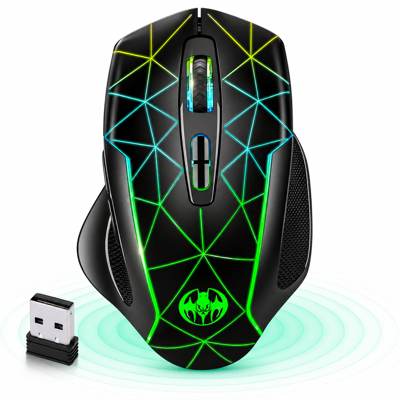 Mouse gaming Wireless cu Jiggler Timebox, 1600DPI, USB Reciver, RGB Led, Negru