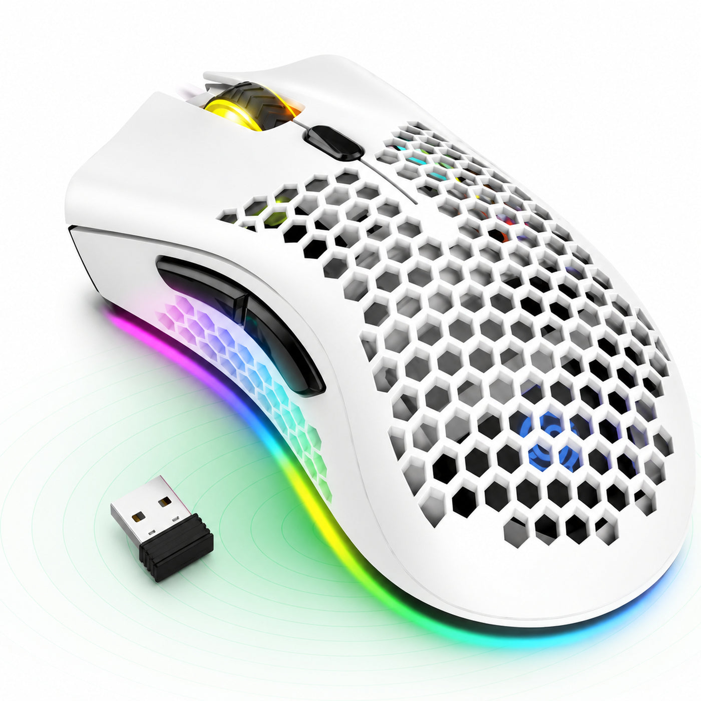 Mouse gaming wireless Timebox, ultrausor 95g, FastCharge, USB, 4 GHz, Alb