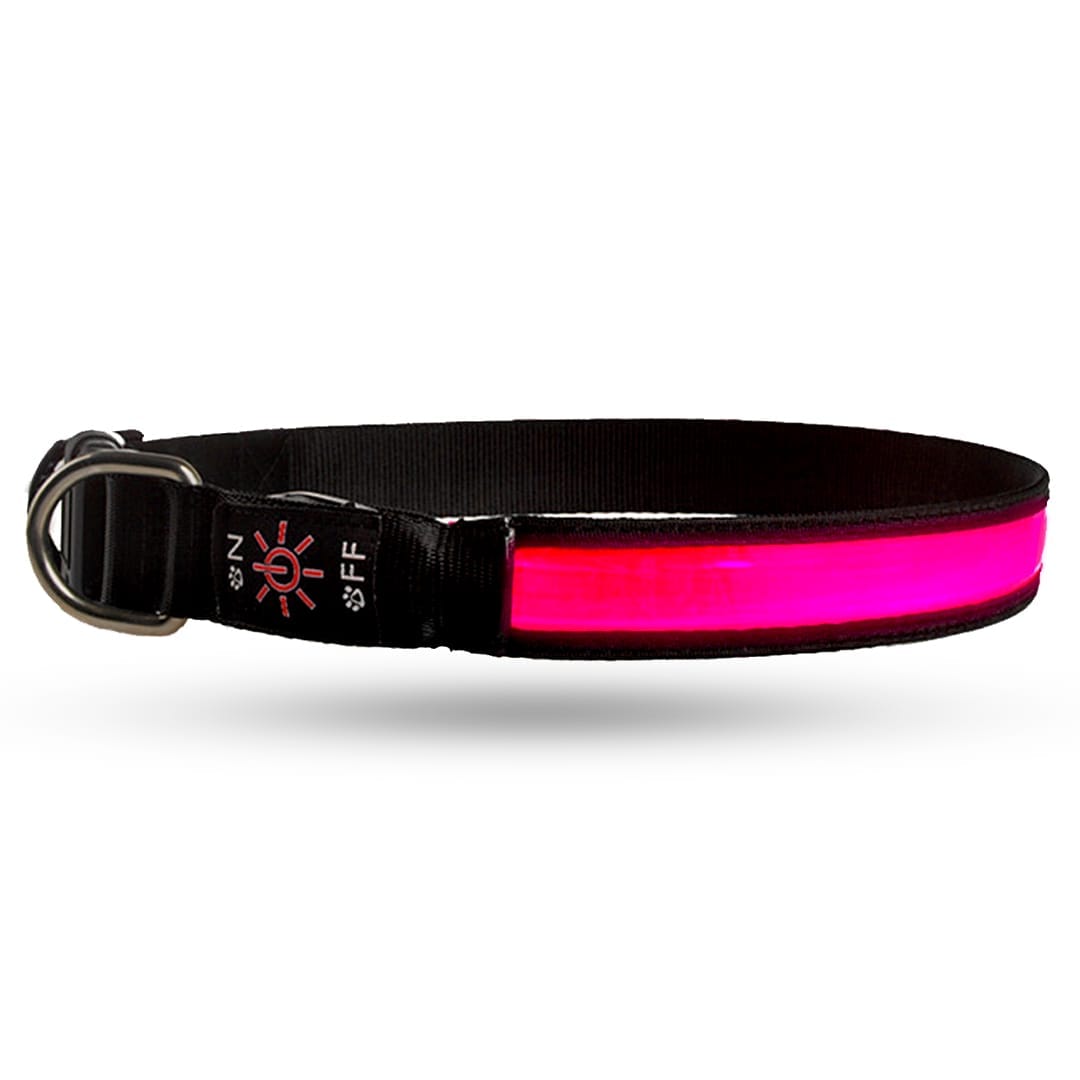 Zgarda pentru caini, cu banda LED, reflectorizanta cu 3 moduri de iluminare, Roz - Imagine 1