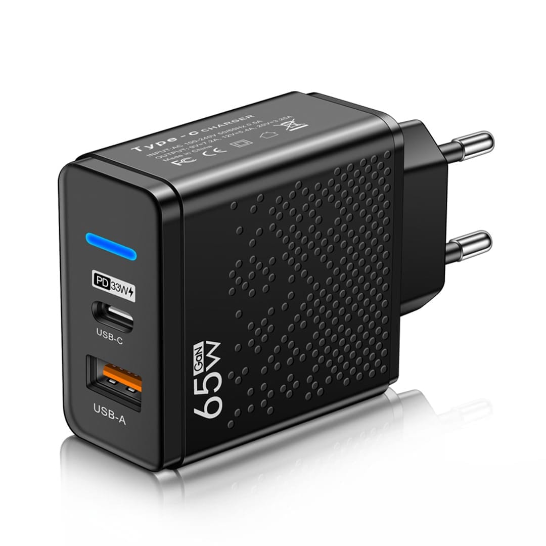 Incarcator Retea, 2 Porturi, 65W, 1 x USB, 1 x Type-C, LED, iPhone, Huawei - Imagine 1