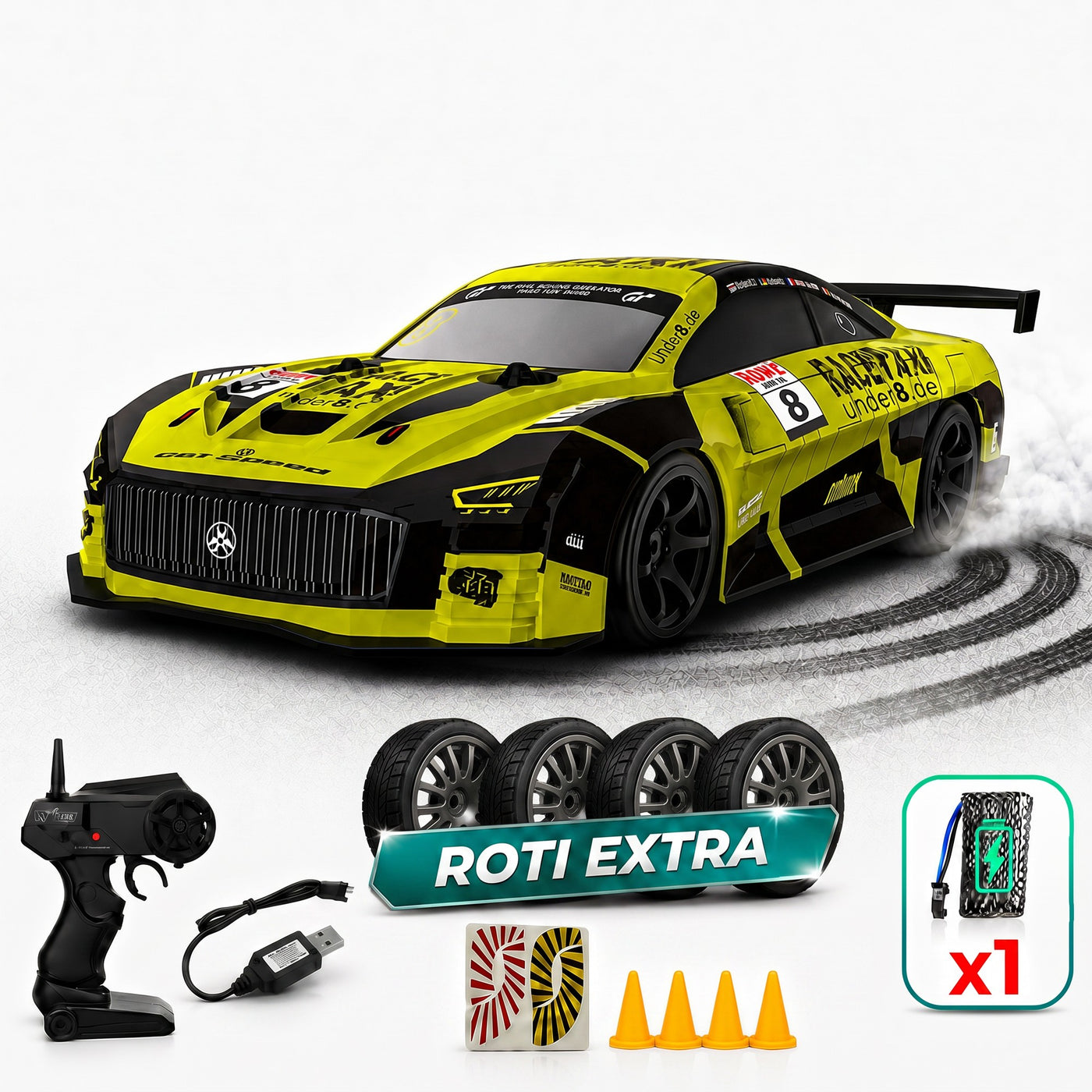 Masina cu telecomanda RC Timebox, 30km/h, 1:20, Drift car, Verde Lime