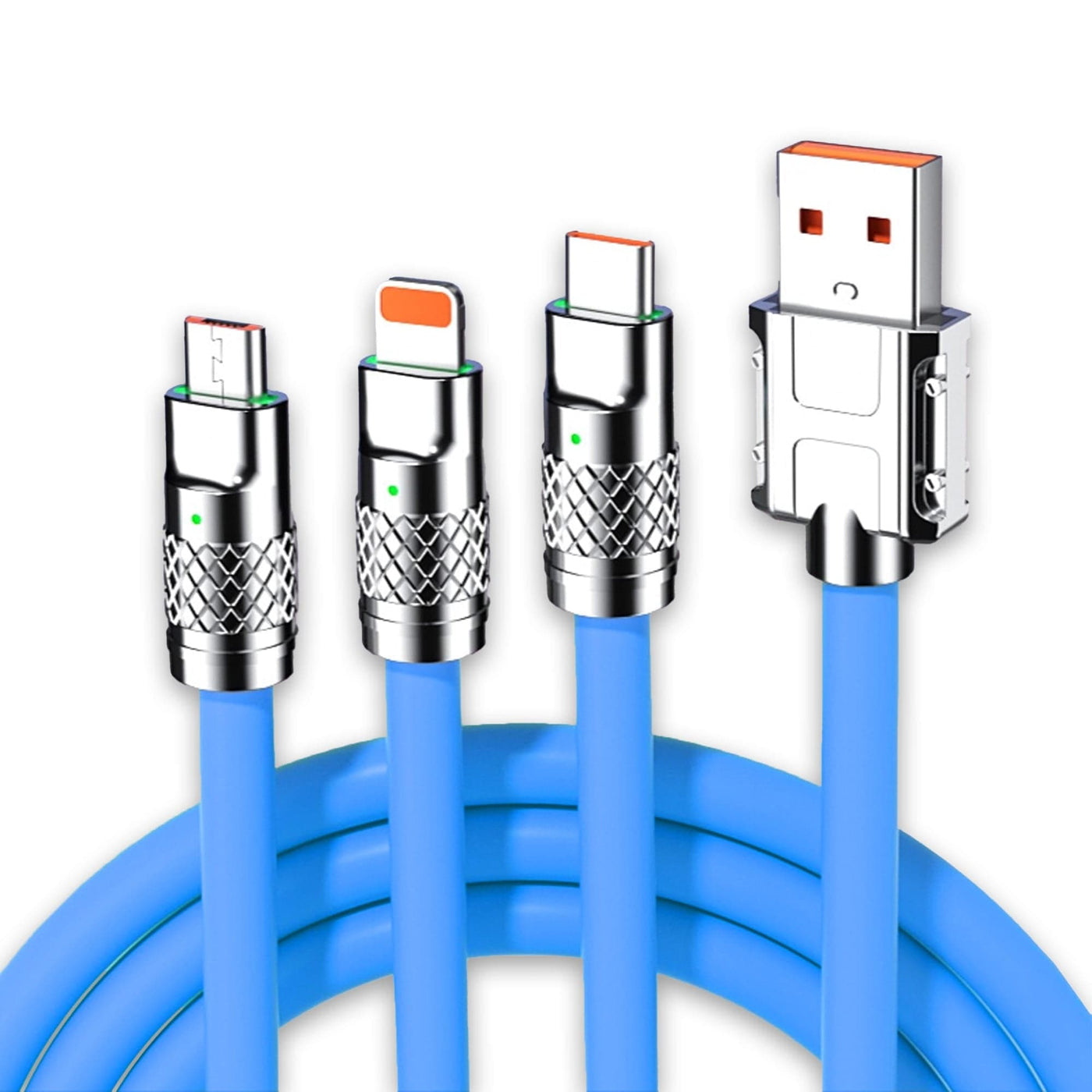 Cablu Date si Incarcare Rapida Timebox, 3 in 1, 120W, 1,2m, QC 3, USB, Albastru - Imagine 1