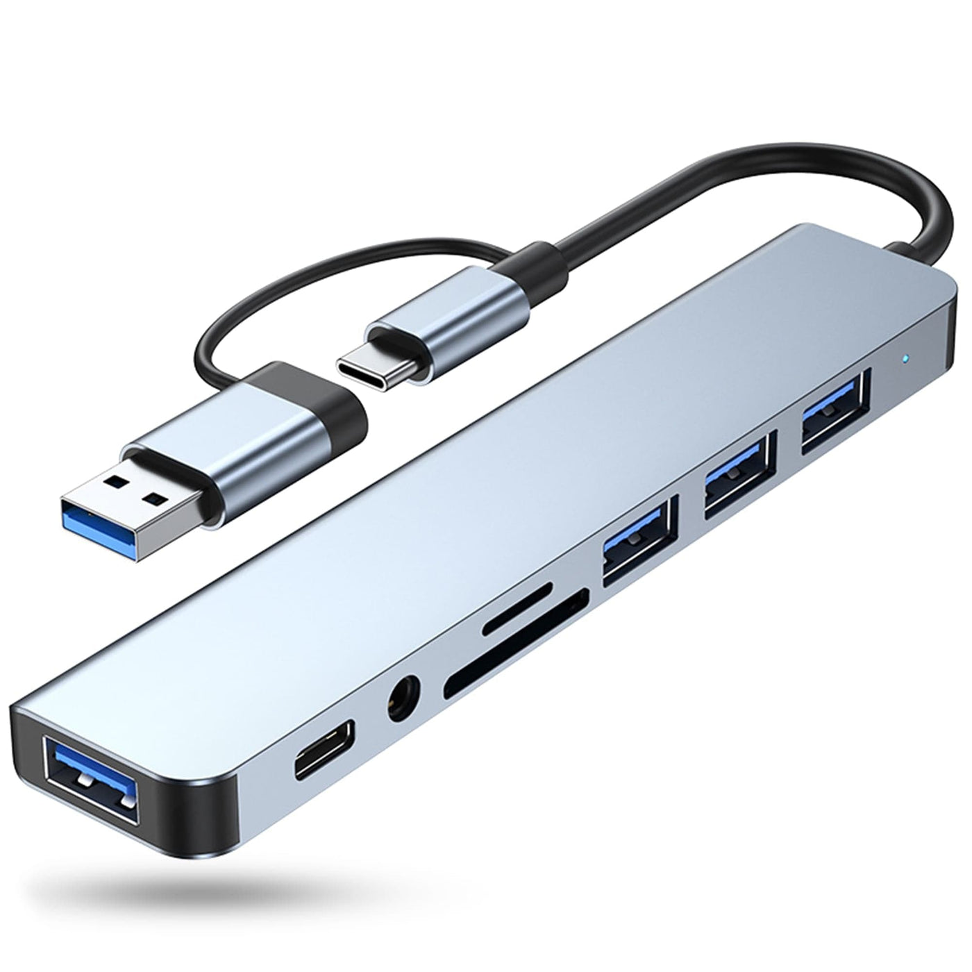 Hub USB 8 in 1, Type-C / USB 3, Card Reader TF/SD, Port audio Jack 3, Argintiu - Imagine 1