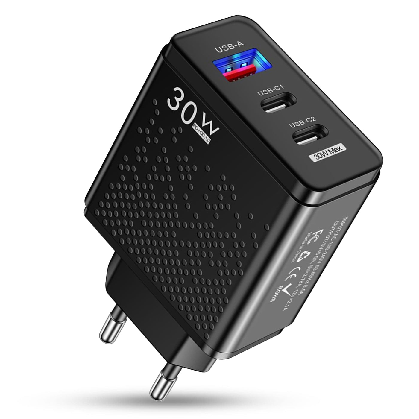 Incarcator Retea Timebox, 3 porturi, 30W, 2 x Type-C, 1 x USB, Negru - Imagine 1